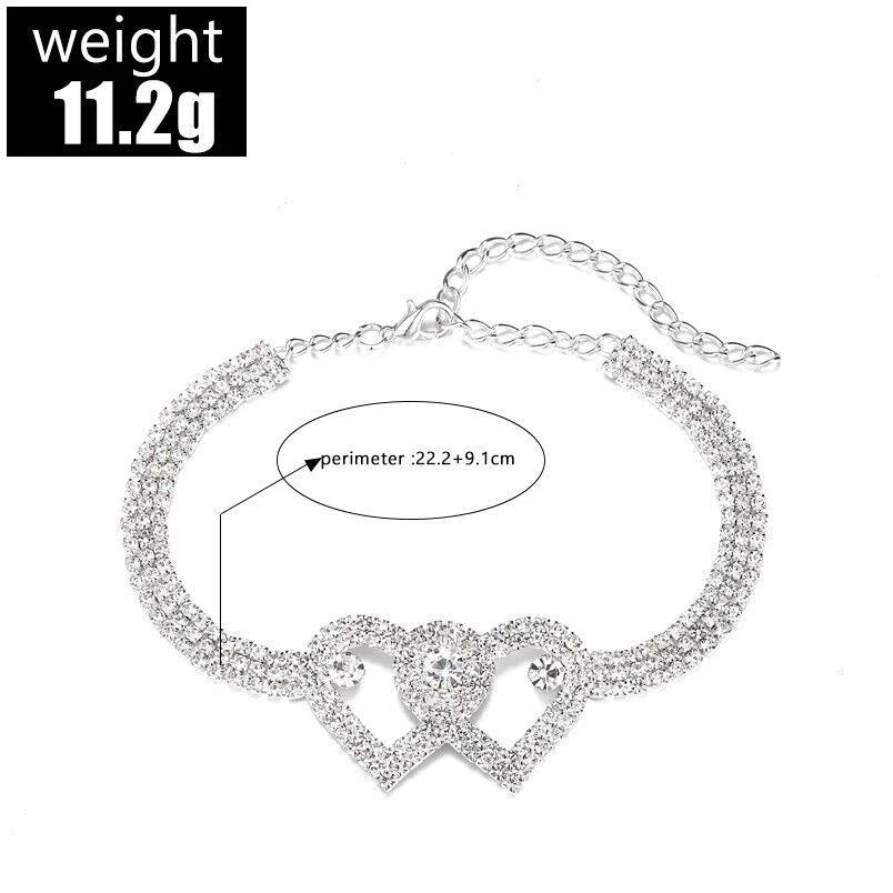 Double Heart Crystal Anklet Bracelet - Elegant Barefoot Chain Jewelry in the USA