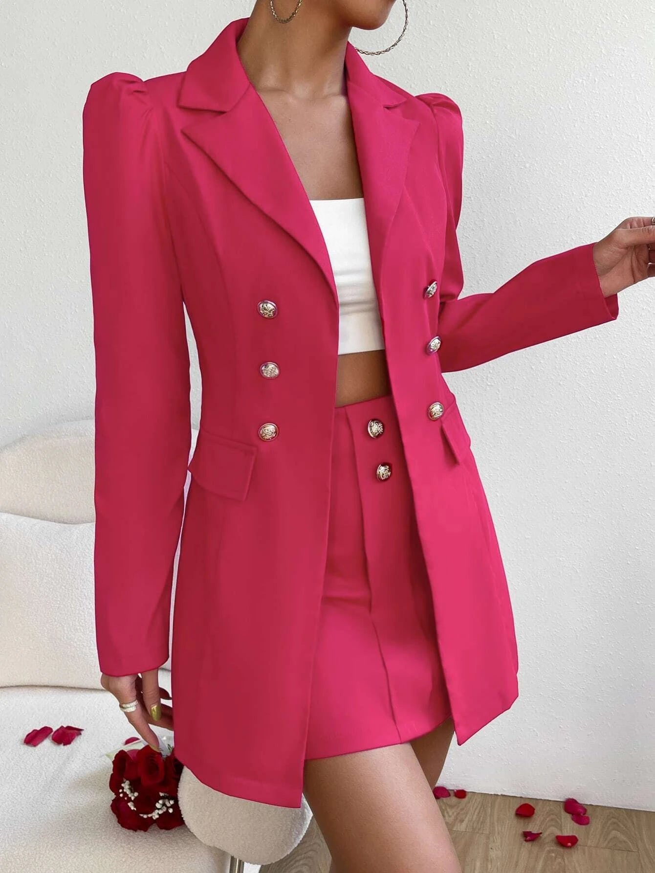 Privé Double Breasted Flap Detail Blazer & Skirt