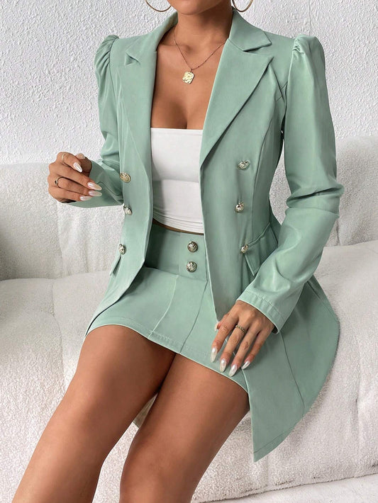 Privé Double Breasted Flap Detail Blazer & Skirt