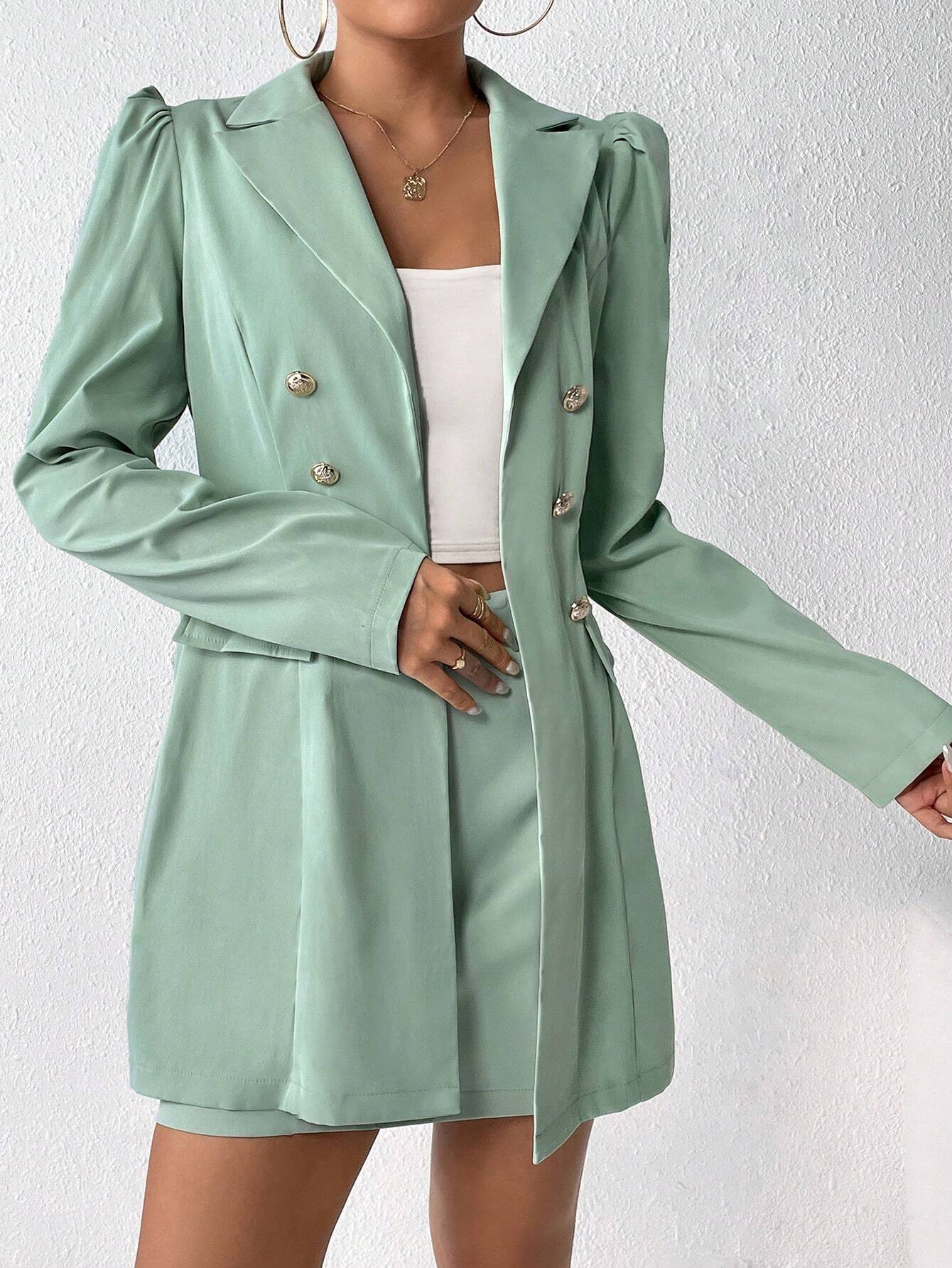 Privé Double Breasted Flap Detail Blazer & Skirt