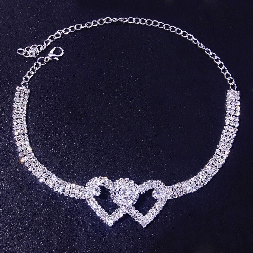 Double Heart Crystal Anklet Bracelet - Elegant Barefoot Chain Jewelry in the USA