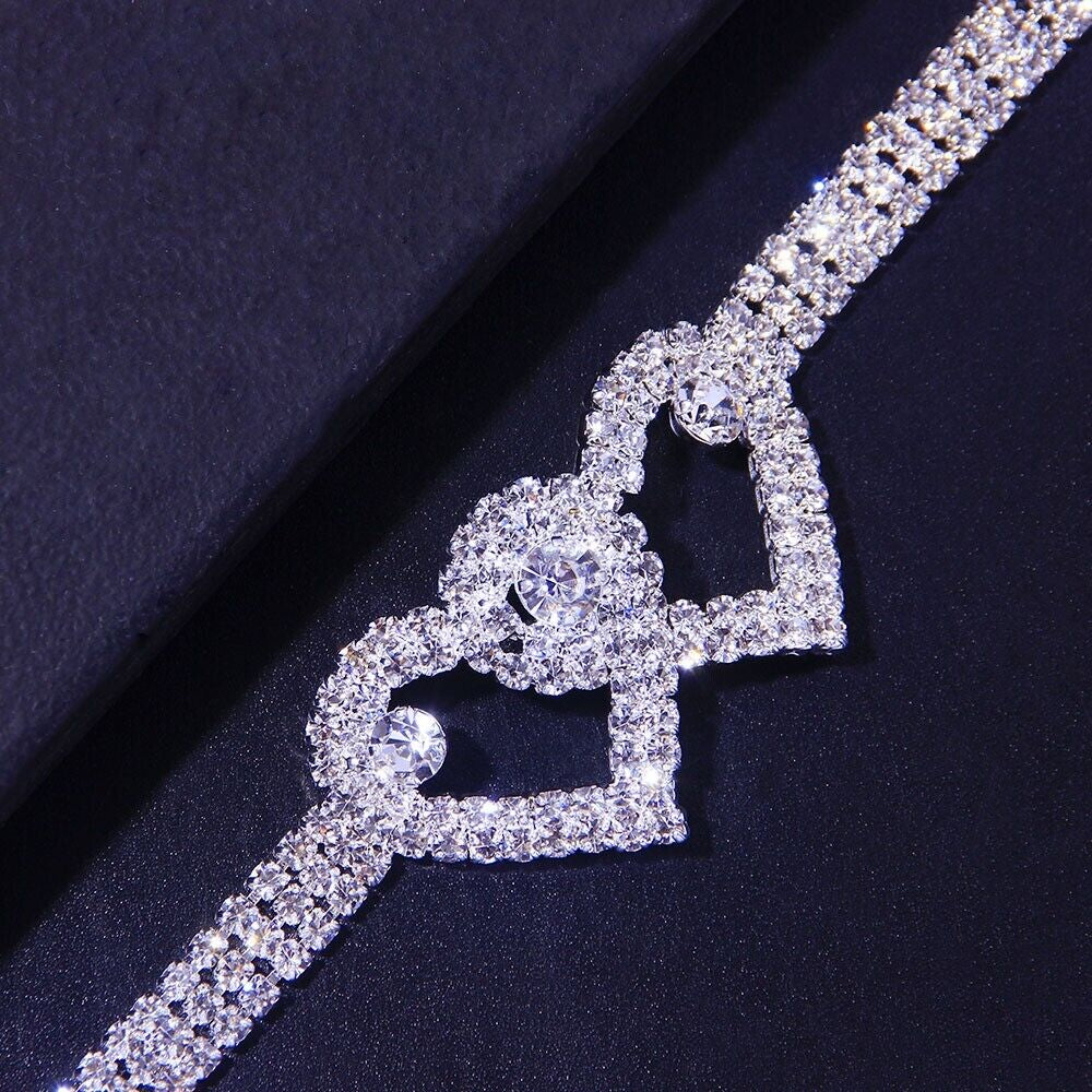 Double Heart Crystal Anklet Bracelet - Elegant Barefoot Chain Jewelry in the USA