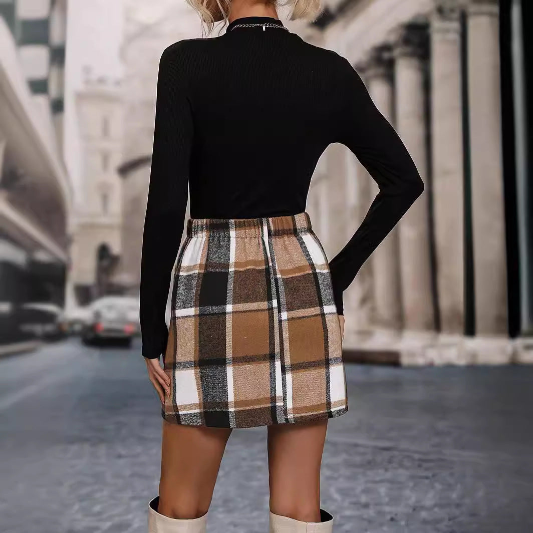 European And American Women's Clothing Autumn And Winter Check Skirt