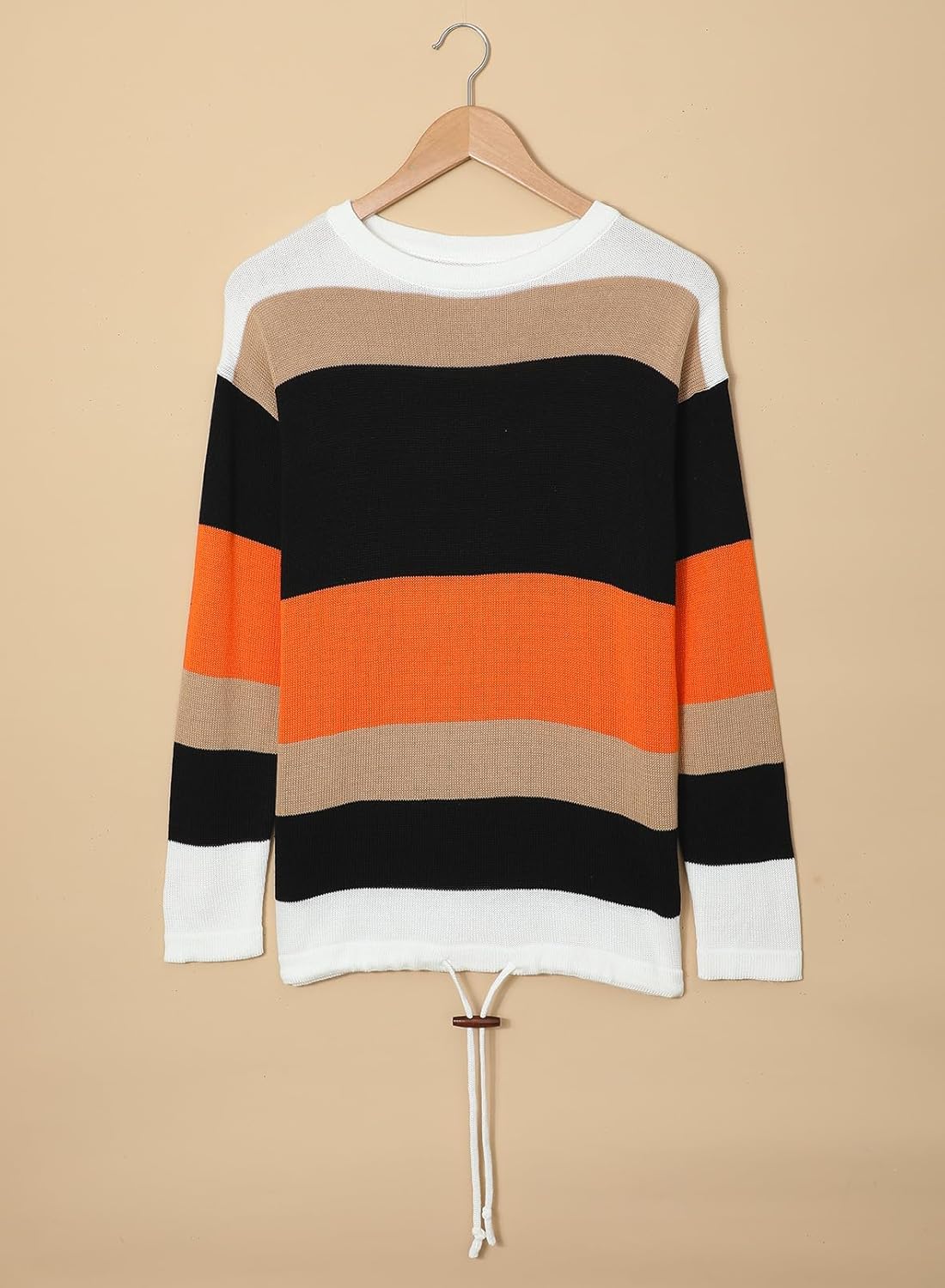 Fall Sweaters round Neck Striped Cute Winter Pullover Sweaters for Women Trendy 2024 Drawstring