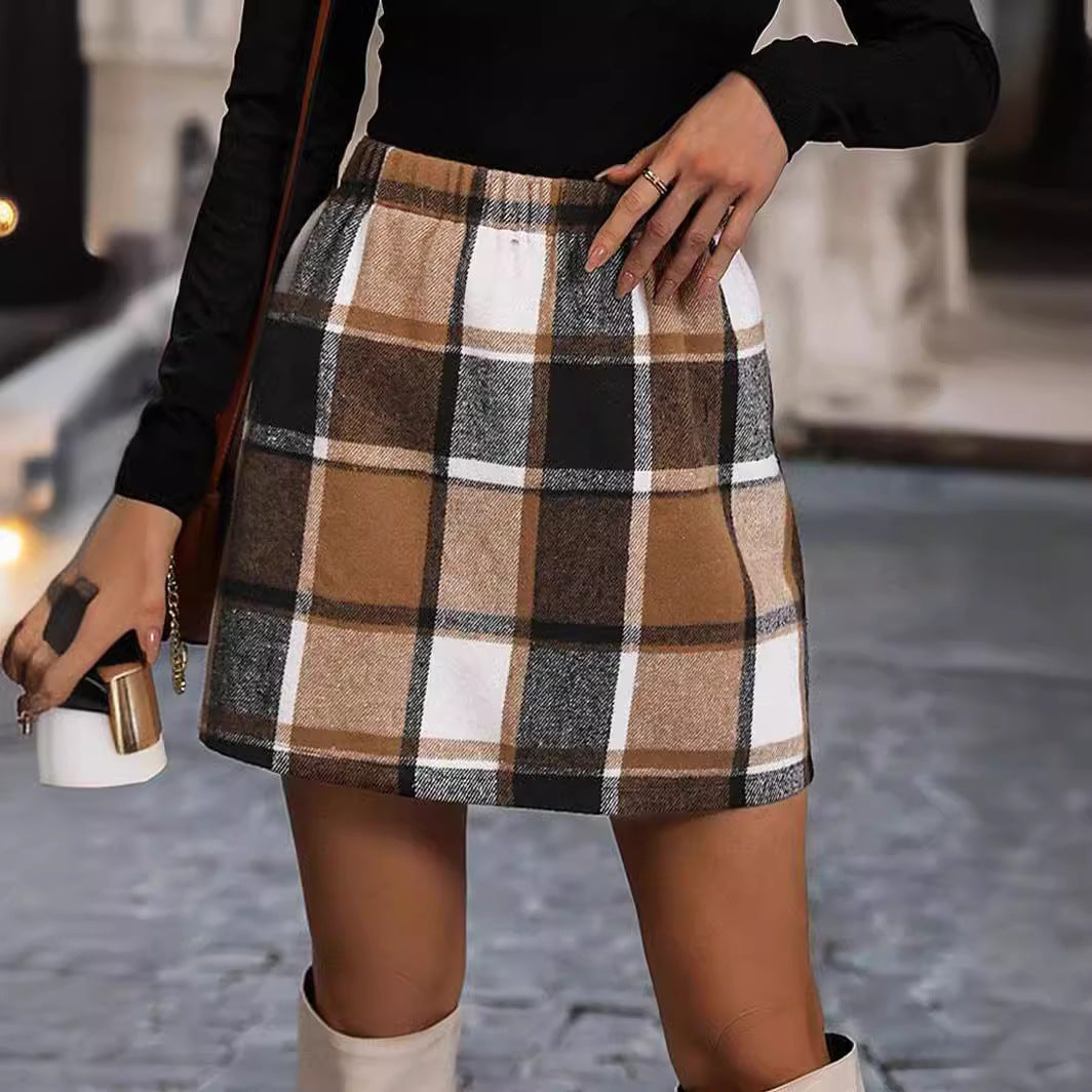 European And American Women's Clothing Autumn And Winter Check Skirt