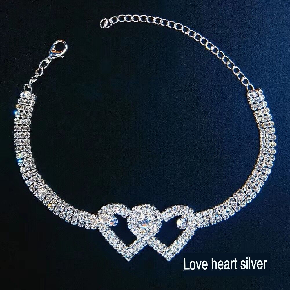 Double Heart Crystal Anklet Bracelet - Elegant Barefoot Chain Jewelry in the USA